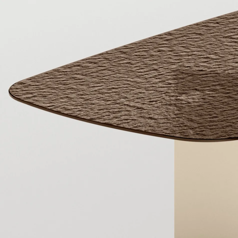 Mesa de jantar de design italiano em vidro fundido com acabamento em bronze ou fumê - Moro Viadurini