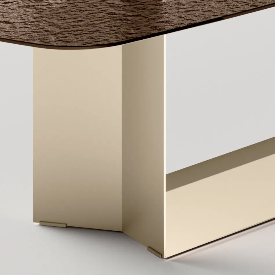 Mesa de jantar de design italiano em vidro fundido com acabamento em bronze ou fumê - Moro Viadurini