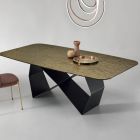 Mesa de jantar em vidro martelado e metal preto fabricado na Itália - Mirco Viadurini