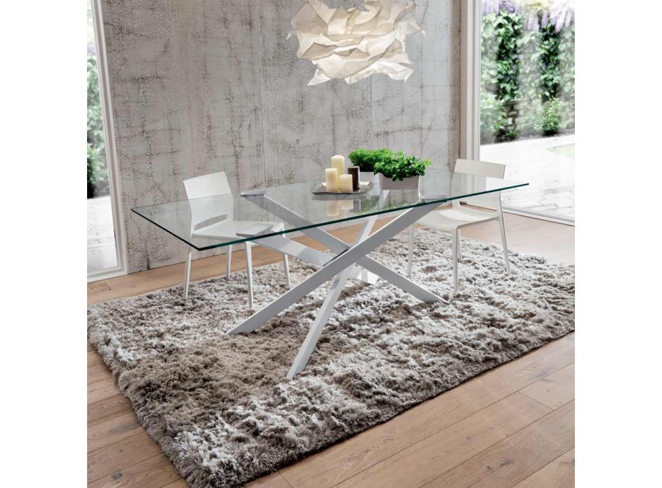 Mesa de jantar luxuosa de vidro temperado e metal fabricada na Itália - Carlino Viadurini