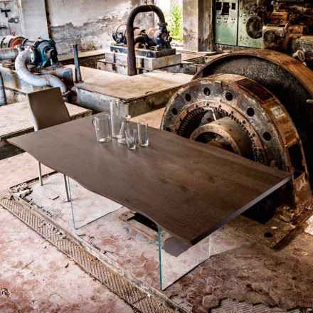 Moderna mesa de jantar 100x200cm em madeira com pernas de vidro Flora Viadurini