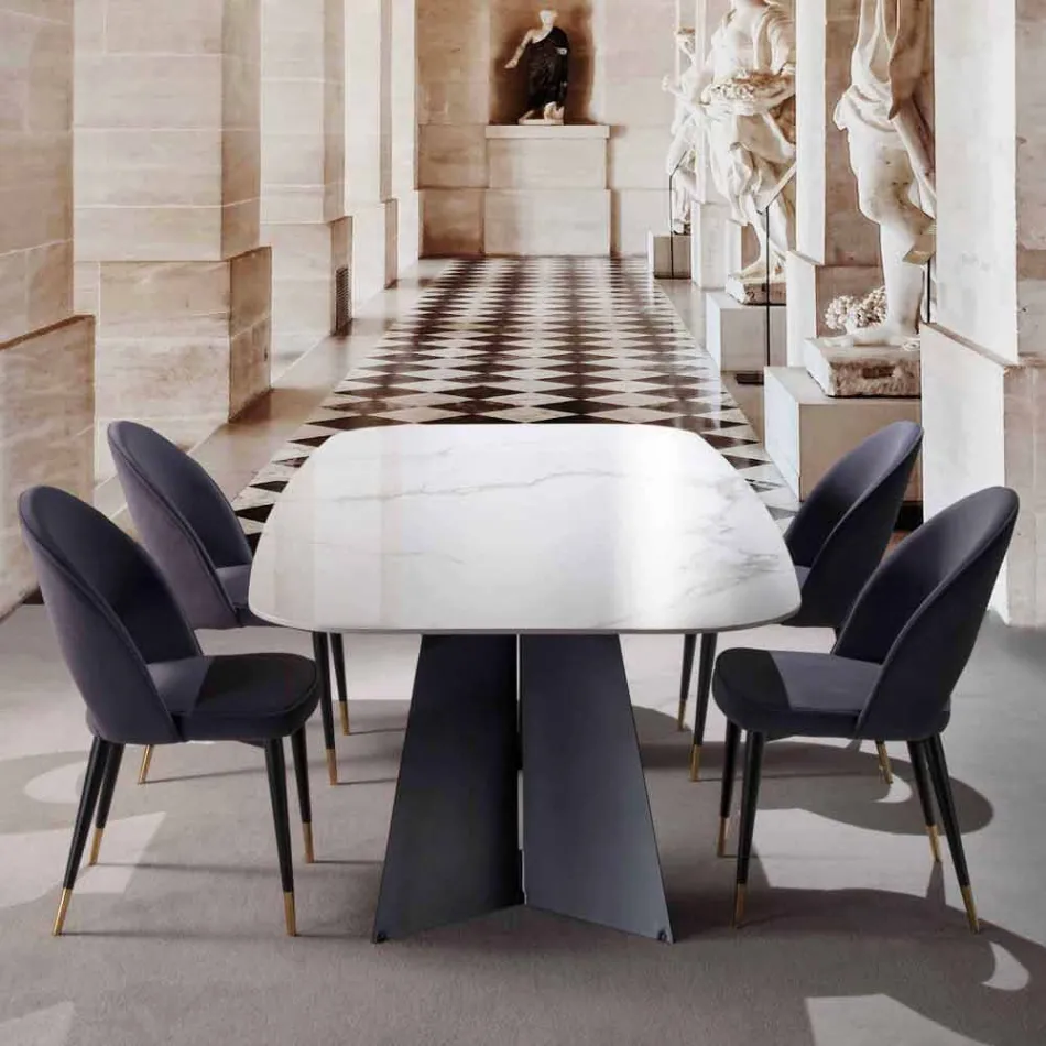 Mesa de Jantar Moderna com Tampo em Grés Porcelanato - Meduno Viadurini