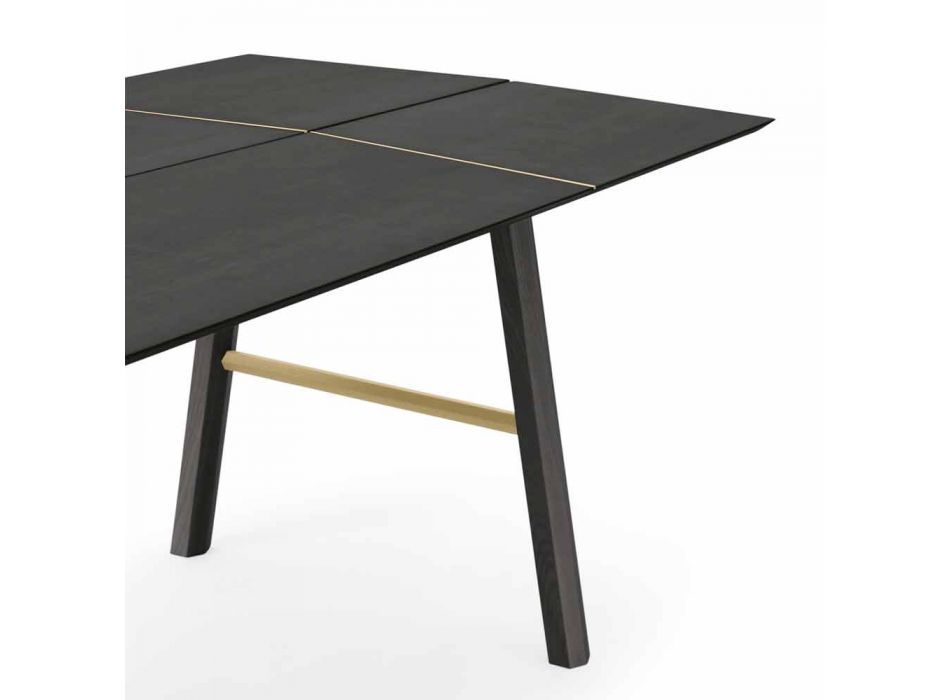 Mesa de jantar moderna em madeira de freixo com detalhes em preto ou dourado - Andria Viadurini