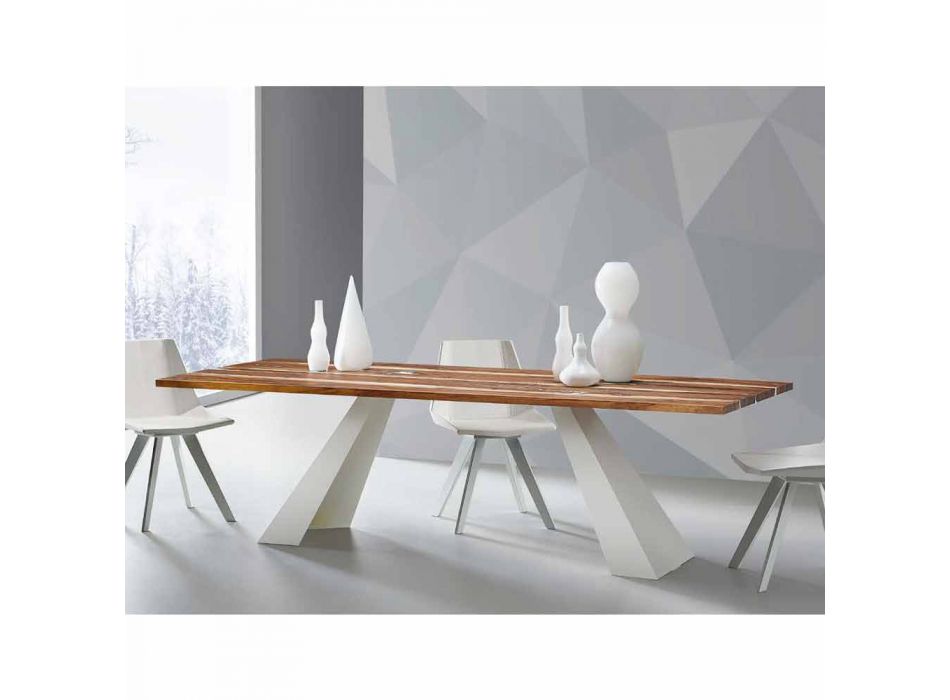Mesa de Jantar Moderna em Madeira e Metal Lacado Branco Made in Italy - Miuca Viadurini