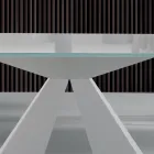 Mesa de jantar moderna em vidro e aço branco fabricada na Itália - Dálmata Viadurini