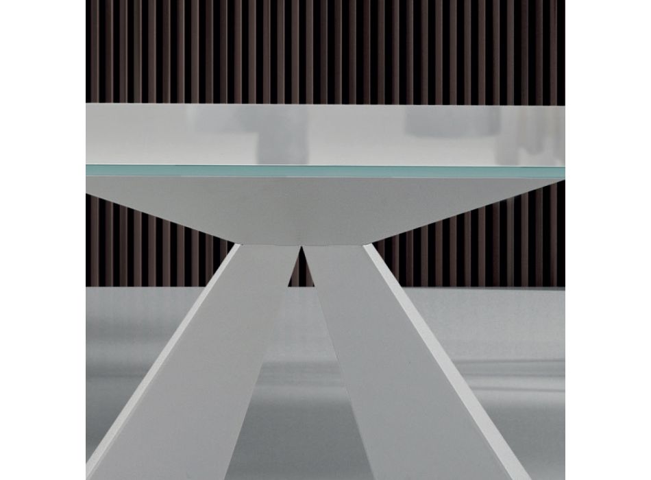 Mesa de jantar moderna em vidro e aço branco fabricada na Itália - Dálmata Viadurini