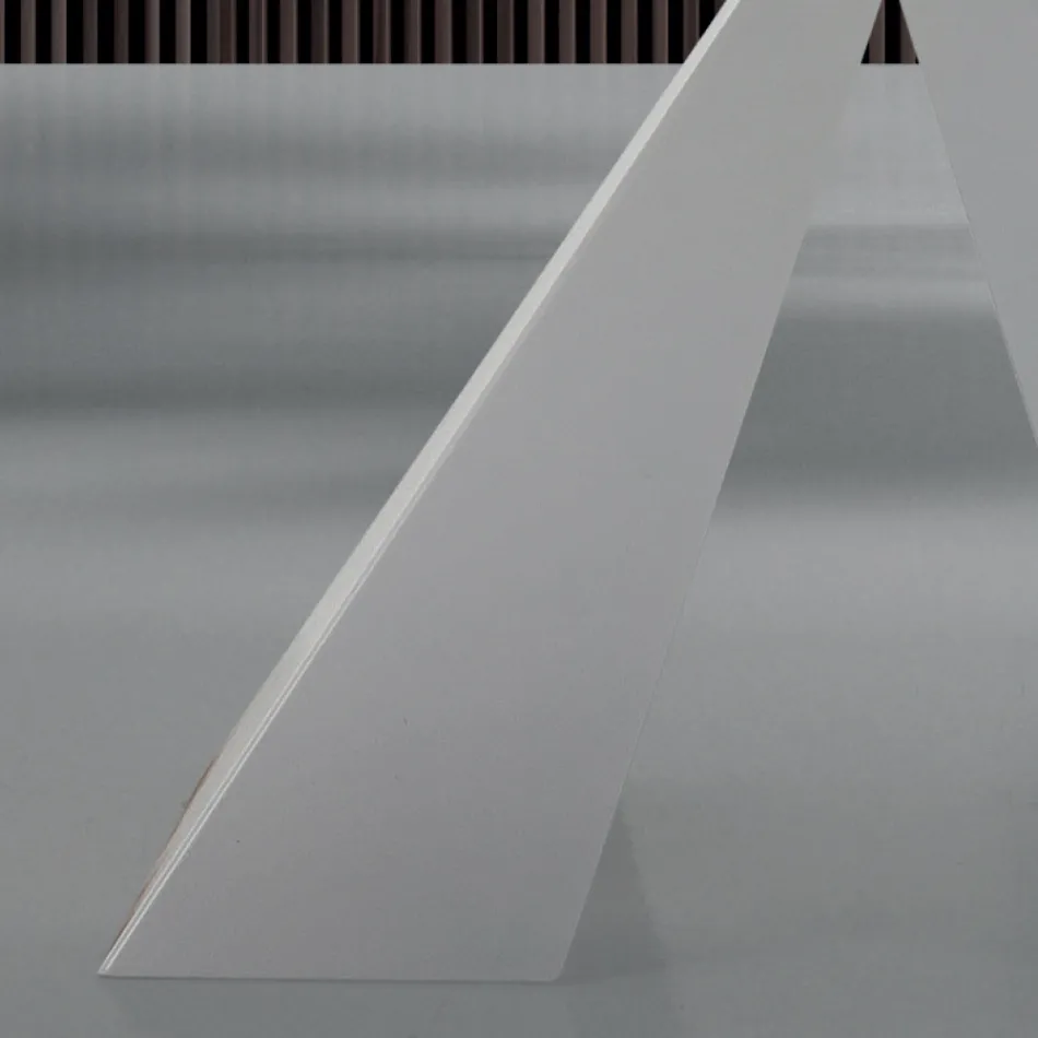 Mesa de jantar moderna em vidro e aço branco fabricada na Itália - Dálmata Viadurini