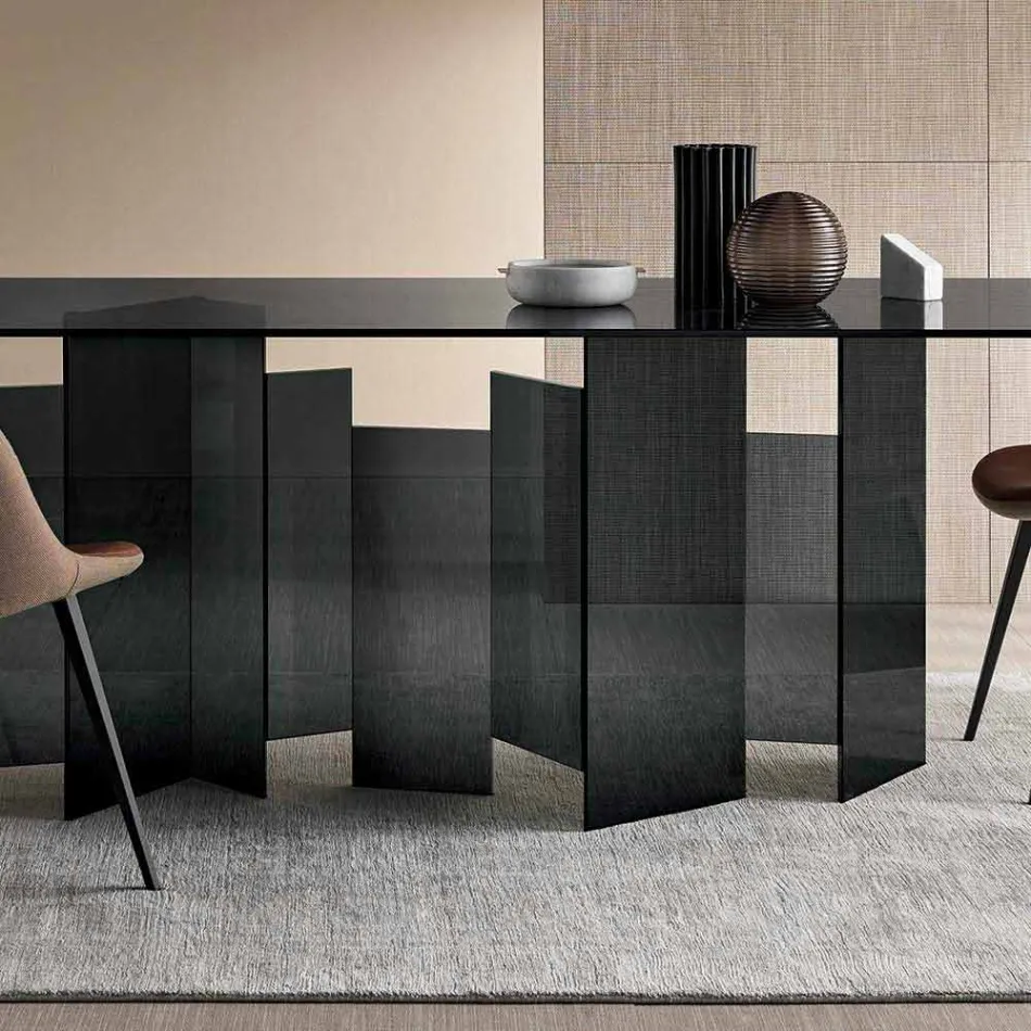 Mesa de jantar moderna em vidro extraleve ou defumado feita na Itália - aleatória Viadurini