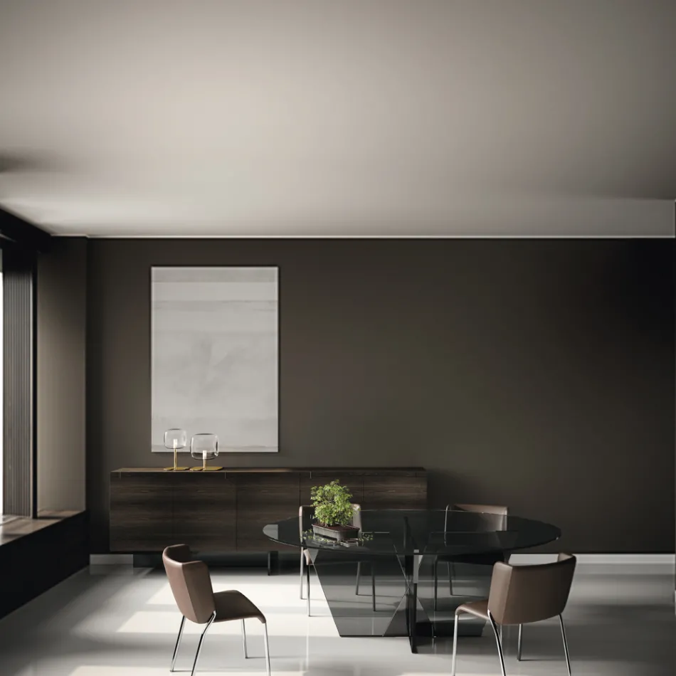 Mesa de Jantar Oval com Tampo e Base em Vidro Made in Italy - Tiseo Viadurini