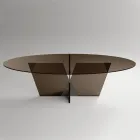 Mesa de Jantar Oval com Tampo e Base em Vidro Made in Italy - Tiseo Viadurini