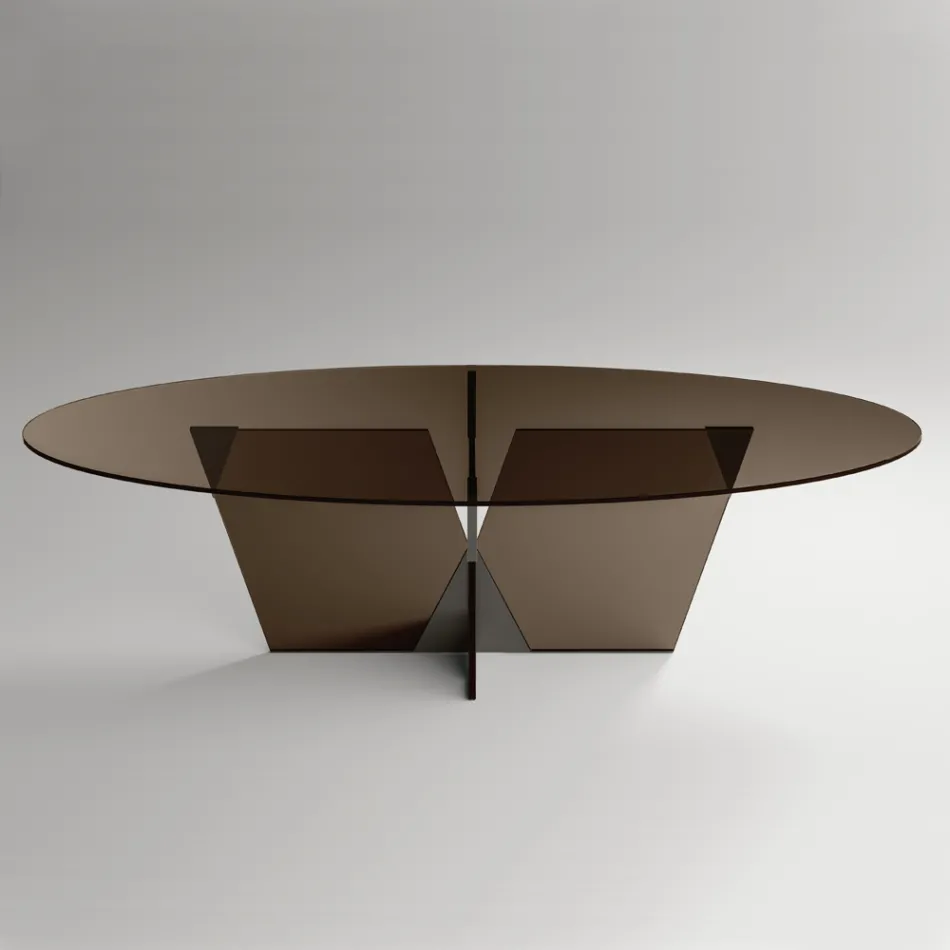 Mesa de Jantar Oval com Tampo e Base em Vidro Made in Italy - Tiseo Viadurini