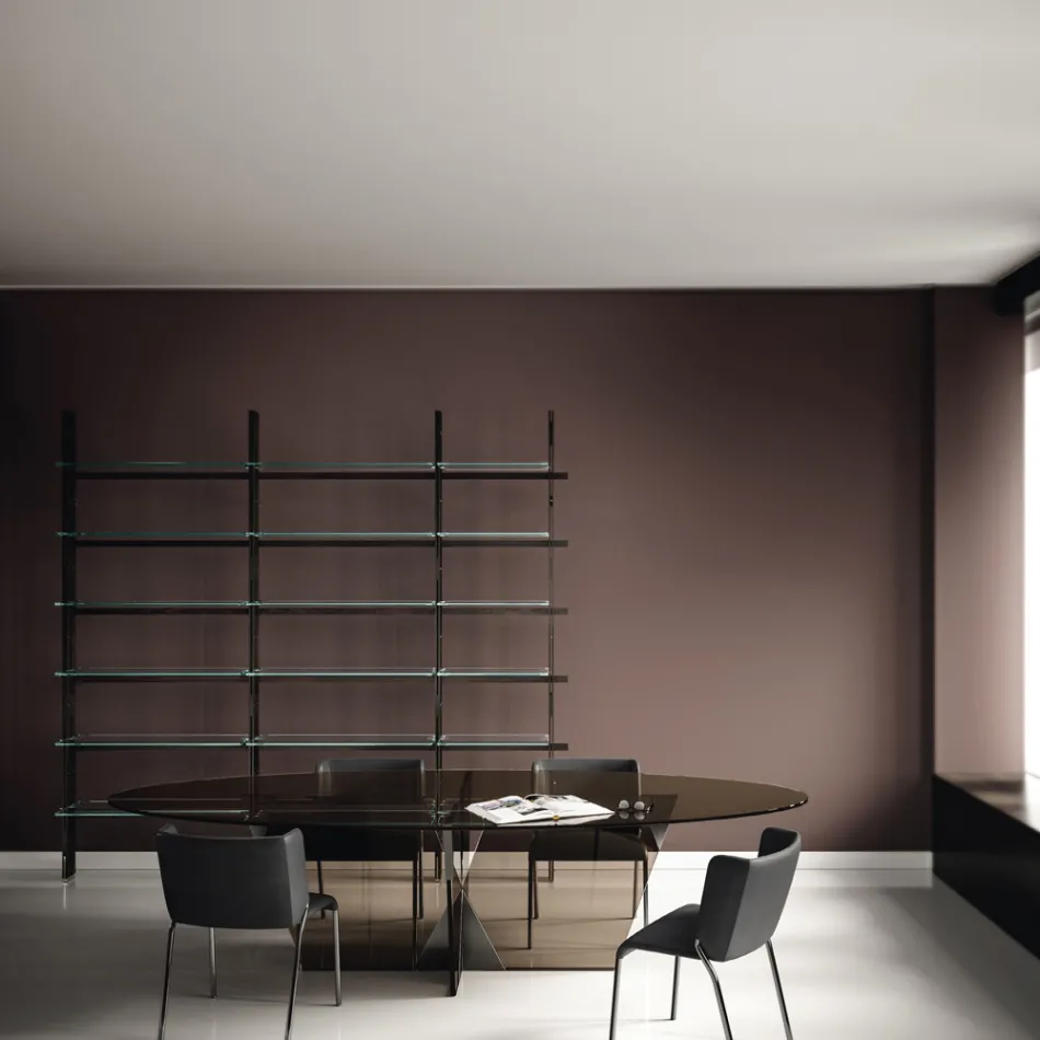 Mesa de Jantar Oval com Tampo e Base em Vidro Made in Italy - Tiseo Viadurini