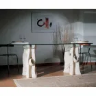 Mesa de petra oval oval e cristal moderno Daiana Viadurini