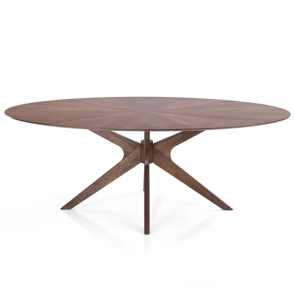 Mesa de Jantar Oval em Mdf com Estrutura de Madeira Maciça - Fulmine Viadurini