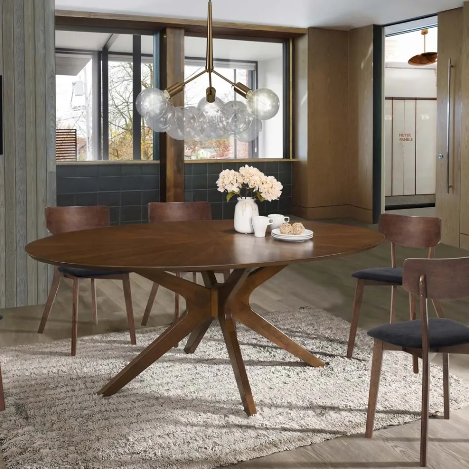 Mesa de Jantar Oval em Mdf com Estrutura de Madeira Maciça - Fulmine Viadurini