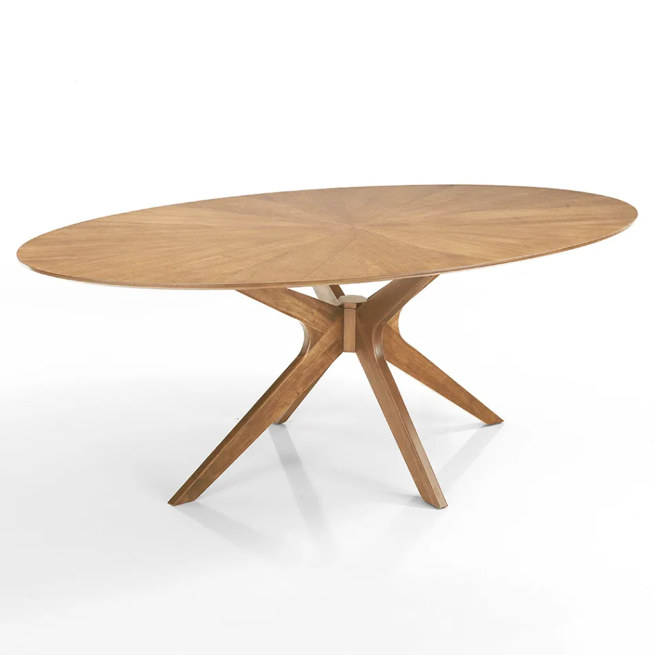 Mesa de Jantar Oval em Mdf com Estrutura de Madeira Maciça - Fulmine Viadurini