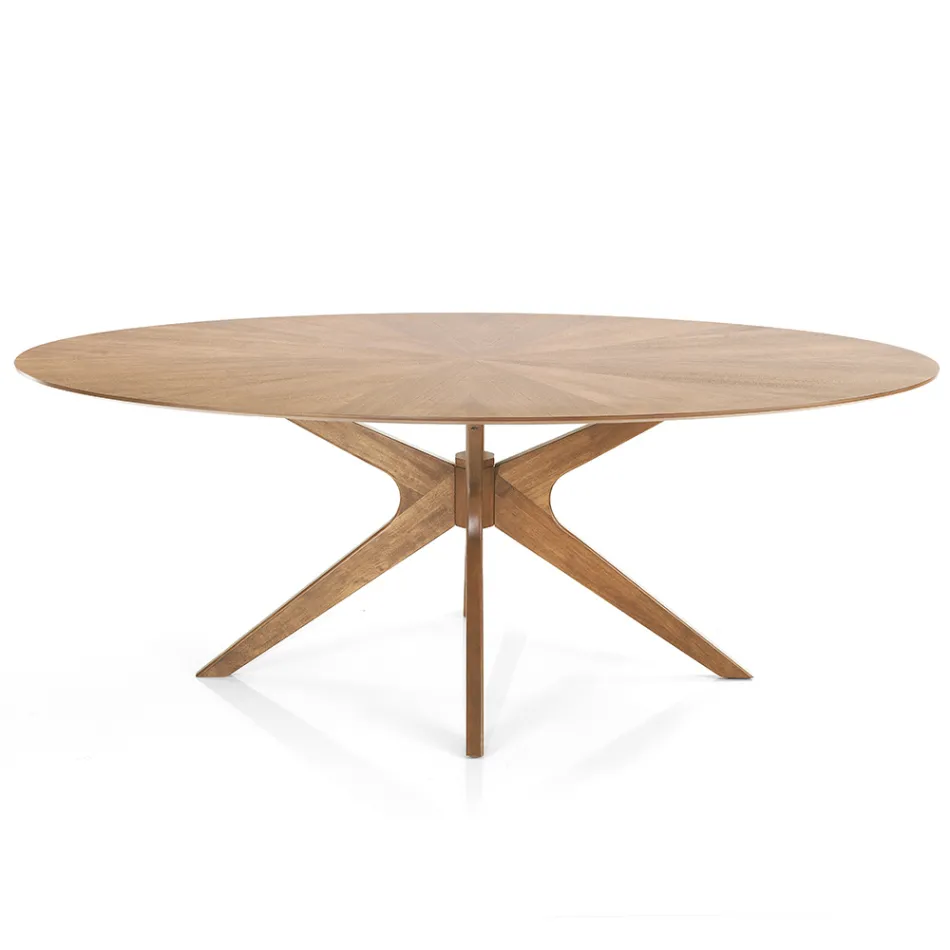Mesa de Jantar Oval em Mdf com Estrutura de Madeira Maciça - Fulmine Viadurini