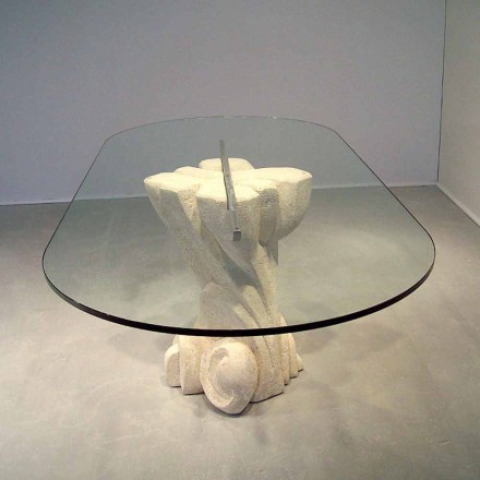 Mesa de jantar oval em carvalho com design moderno de cristal Afrodite Viadurini