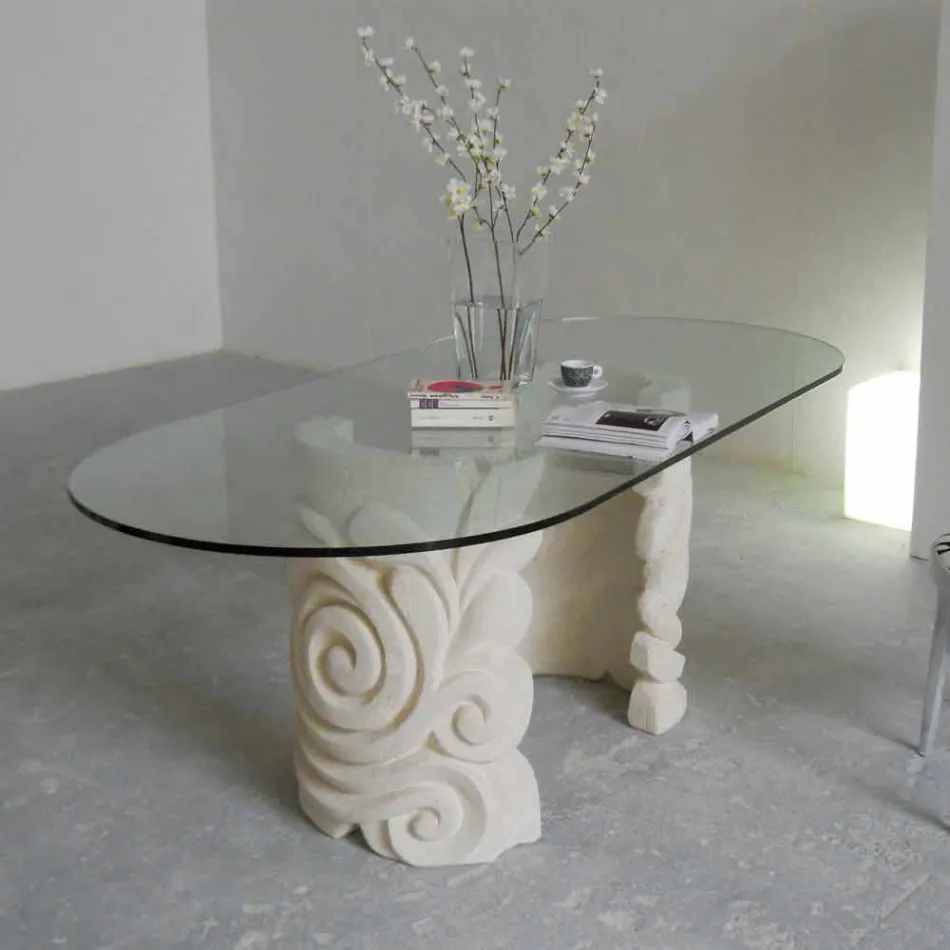 Mesa de jantar oval contemporânea e design moderno de cristal Aden Viadurini
