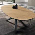 Mesa de jantar oval em folheado de carvalho e base de metal preto - Domo Viadurini