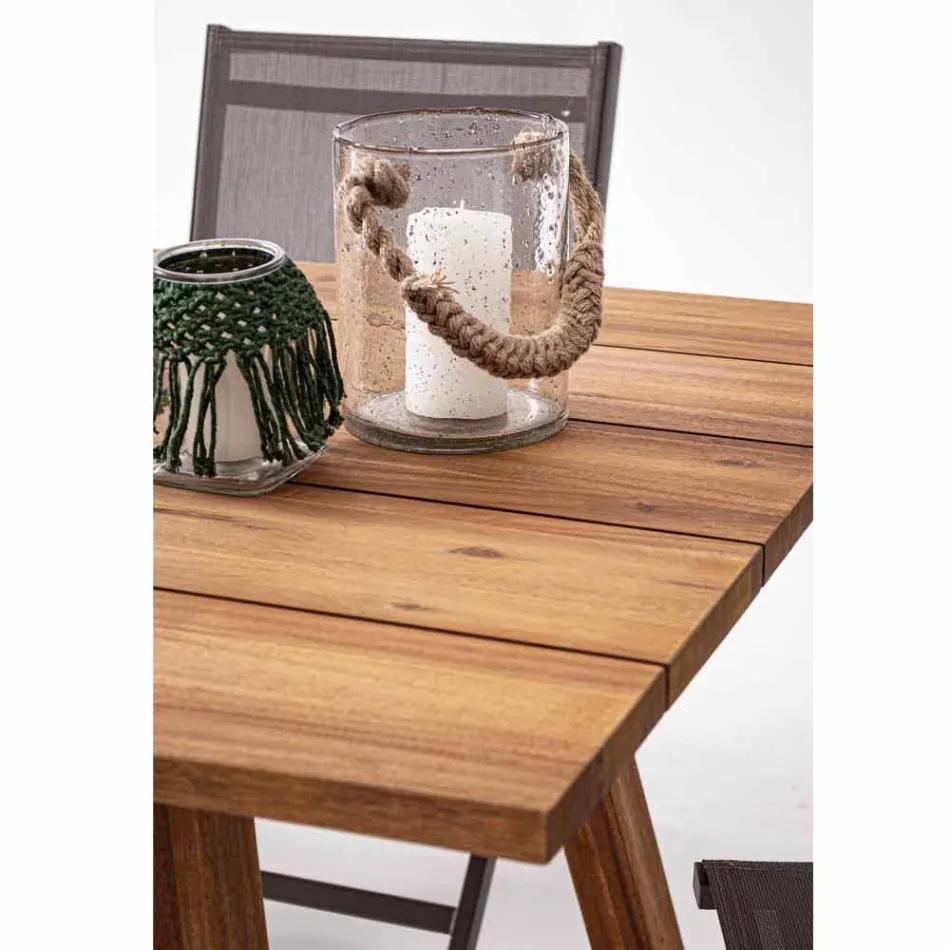 Mesa de jantar ao ar livre em acabamento a óleo de madeira de acácia - Leonard Viadurini