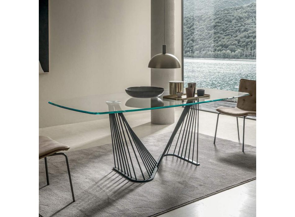 Tampo de vidro para mesa de jantar e base de cordas de metal 2 tamanhos - Alariko Viadurini