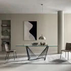 Tampo de vidro para mesa de jantar e base de cordas de metal 2 tamanhos - Alariko Viadurini