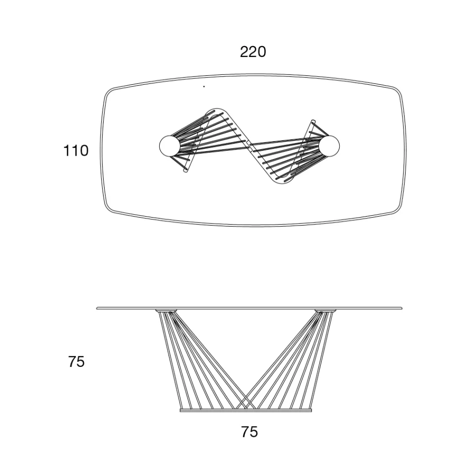 Tampo de vidro para mesa de jantar e base de cordas de metal 2 tamanhos - Alariko Viadurini