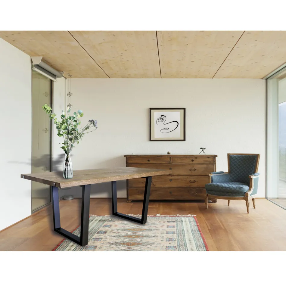 Mesa de Jantar Banhada em Carvalho Nodos Masellato Fabricado na Itália - Pilar Viadurini