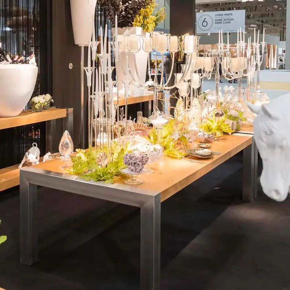 Mesa de jantar retangular em madeira de carvalho e aço Frodo Viadurini