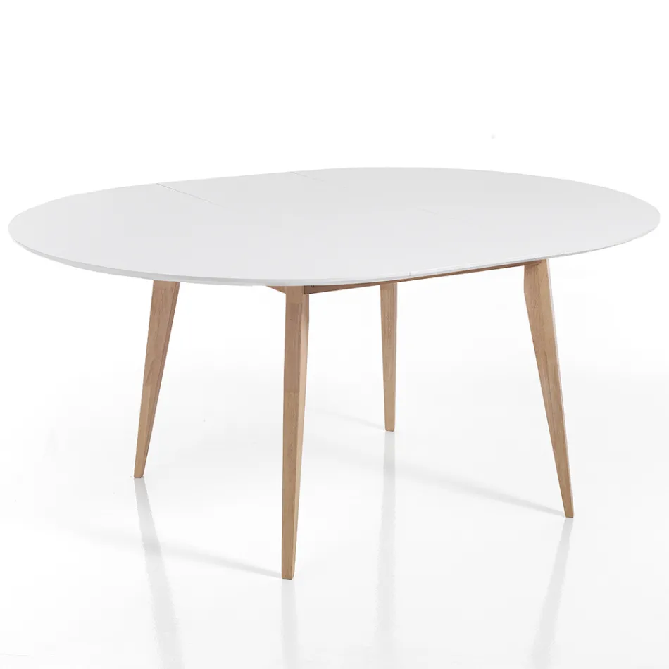 Mesa de Jantar Redonda Extensível até 160 cm em Mdf e Madeira - Ciacco Viadurini