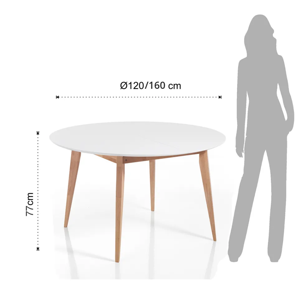 Mesa de Jantar Redonda Extensível até 160 cm em Mdf e Madeira - Ciacco Viadurini