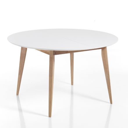 Mesa de Jantar Redonda Extensível até 160 cm em Mdf e Madeira - Ciacco Viadurini
