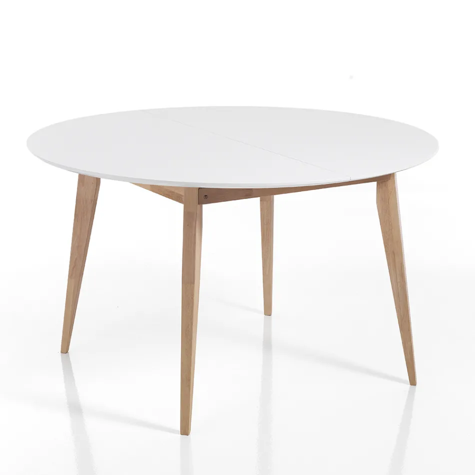 Mesa de Jantar Redonda Extensível até 160 cm em Mdf e Madeira - Ciacco Viadurini
