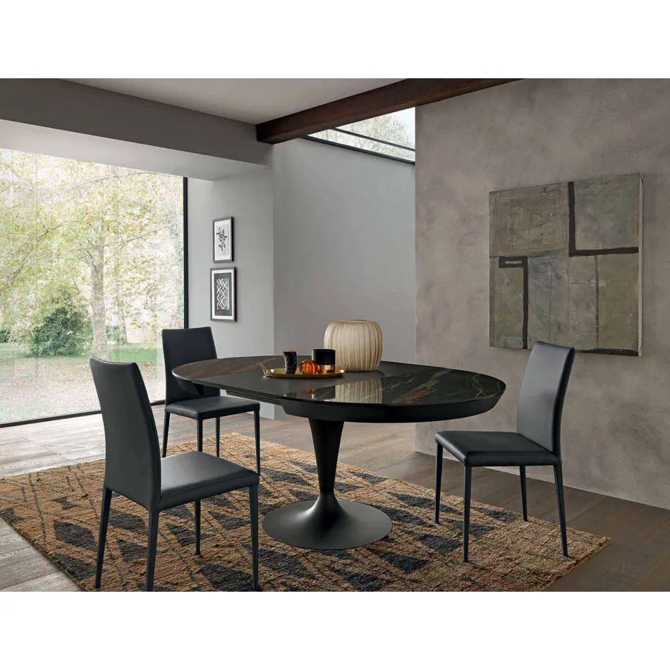 Mesa Redonda Extensível de Jantar em Laminam Ceramic Made in Italy - Lupetto Viadurini