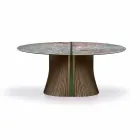 Mesa de Jantar Redonda Design em Grés Polido e Madeira Made in Italy - Madame Viadurini