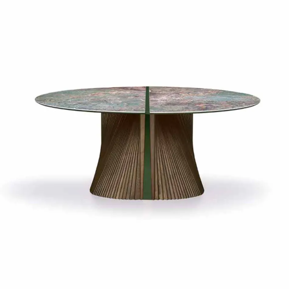 Mesa de Jantar Redonda Design em Grés Polido e Madeira Made in Italy - Madame Viadurini
