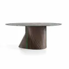 Mesa de Jantar Redonda Design em Grés Polido e Madeira Made in Italy - Madame Viadurini