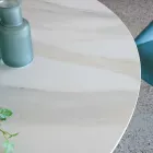 Mesa de Jantar Redonda em Cerâmica Polida Florim e Base em Aço - Denali Viadurini