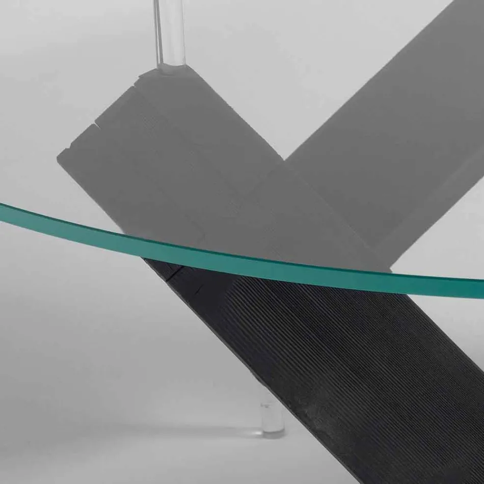 Mesa de jantar de madeira redonda com tampo de vidro Bao, design moderno Viadurini