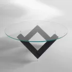 Mesa de jantar de madeira redonda com tampo de vidro Bao, design moderno Viadurini