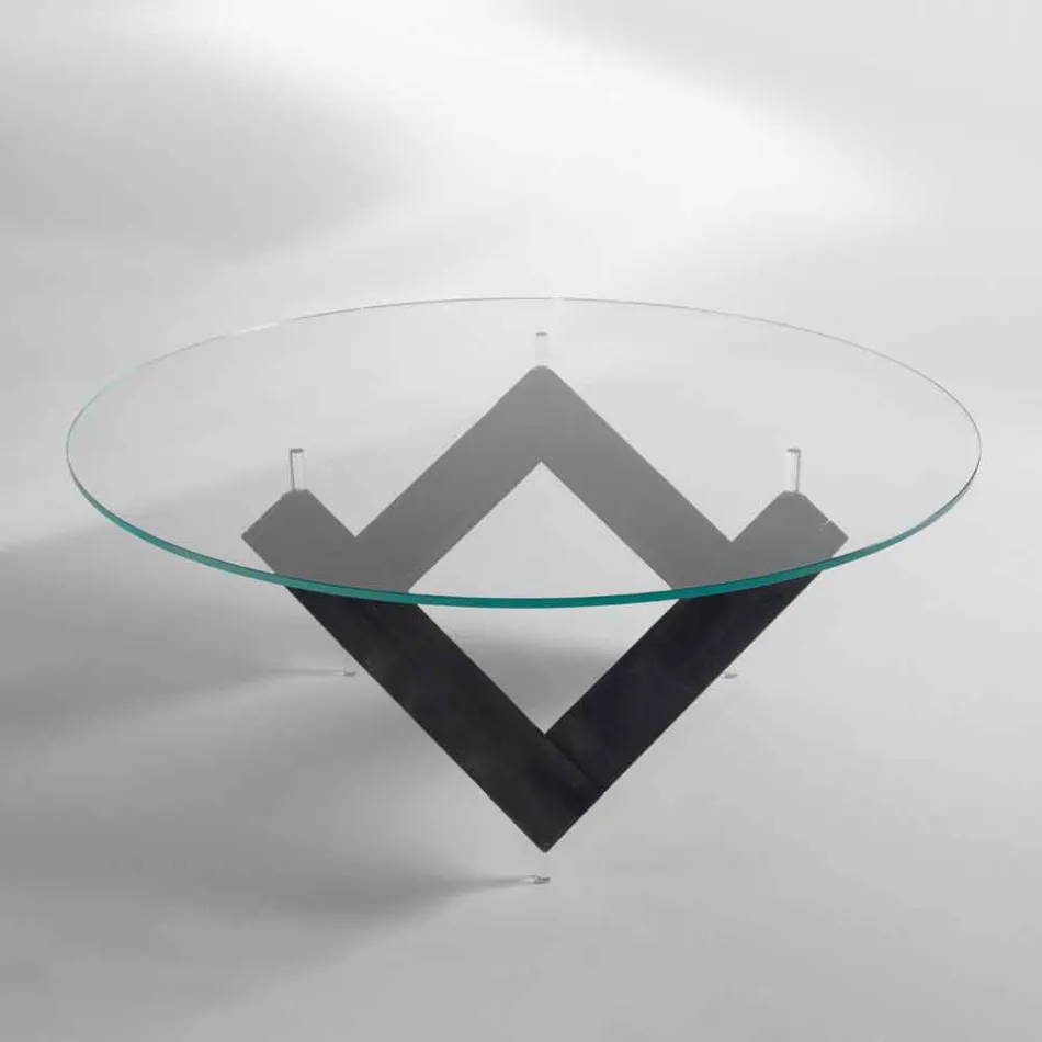 Mesa de jantar de madeira redonda com tampo de vidro Bao, design moderno Viadurini