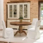 Mesa de Jantar Redonda em Madeira Tropical Reciclada com Base Central - Slide Viadurini