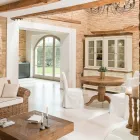 Mesa de Jantar Redonda em Madeira Tropical Reciclada com Base Central - Slide Viadurini