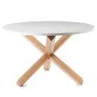 Mesa de Jantar Redonda em Matt White Mdf e Solid Wood - Dante Viadurini