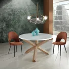 Mesa de Jantar Redonda em Matt White Mdf e Solid Wood - Dante Viadurini