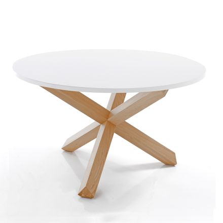 Mesa de Jantar Redonda em Matt White Mdf e Solid Wood - Dante Viadurini