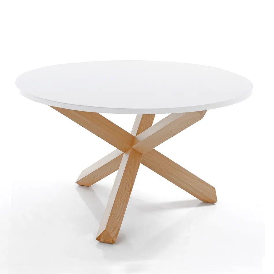 Mesa de Jantar Redonda em Matt White Mdf e Solid Wood - Dante Viadurini