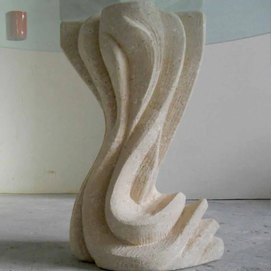 Mesa de jantar redonda de pedra com tampo de cristal Cadmo Viadurini