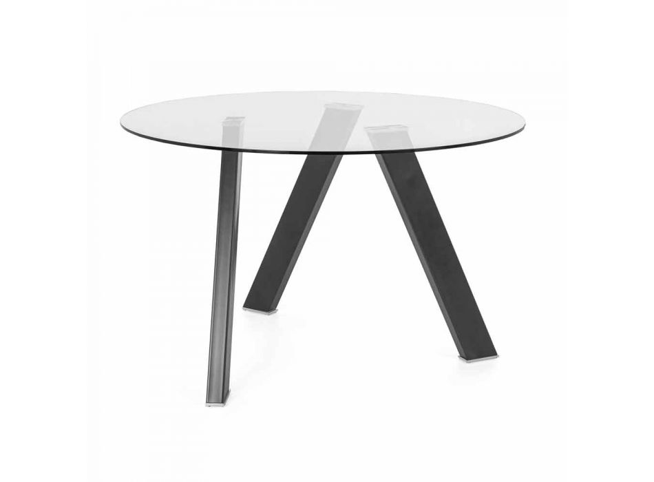 Mesa de jantar redonda moderna em vidro e metal - Tontolone Viadurini